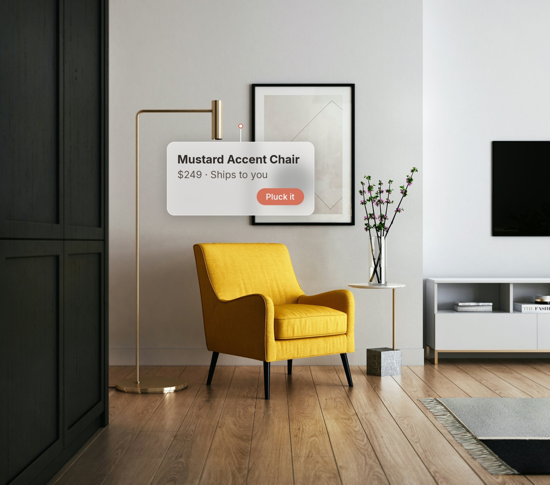 Sculptural accent chair in a warm corner